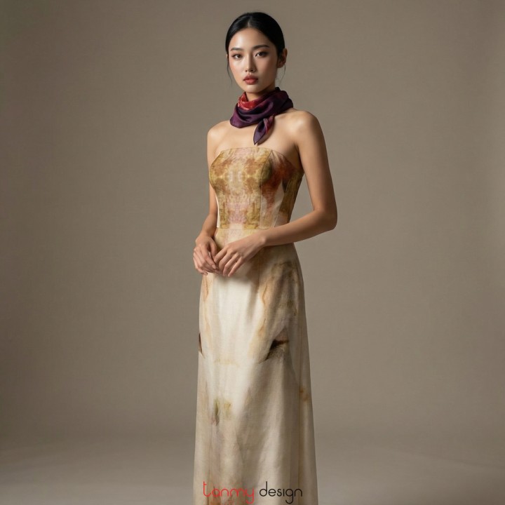Raw silk strapless dress